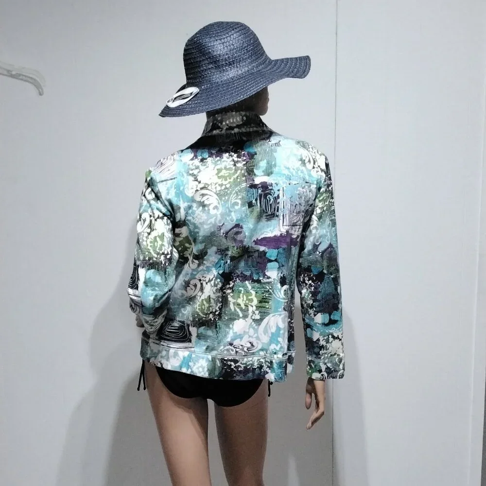 Additions by Chico's Funky Floral Abstract multi-color Zip Light Jacket Size 2 - Picture 4 of 16